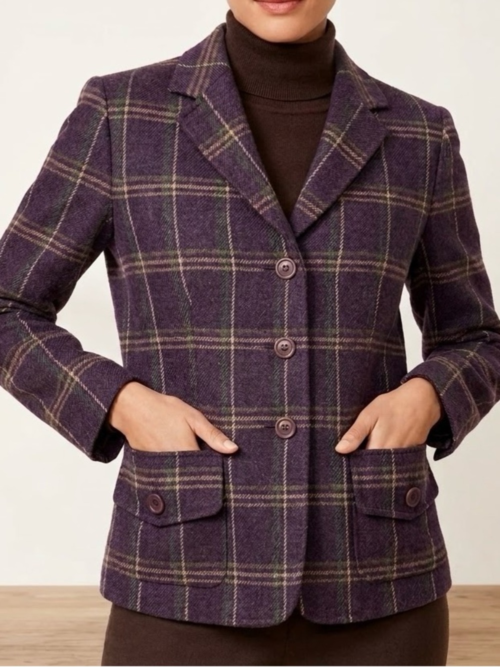 Talbots Purple Plaid Button-Front Blazer